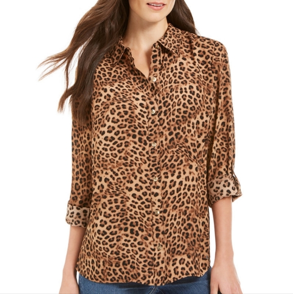 Charter Club Tops - XXL Charter Club animal print button front shirt with rool tab sleeves like new